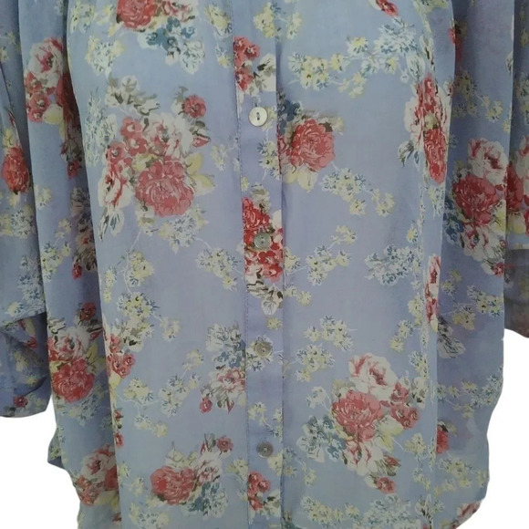 Seduction Dropped Shoulder  Blouse, Blue Floral, M - Picture 7 of 9